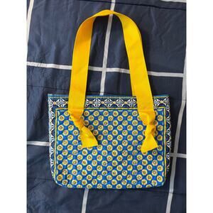 Vera Bradley Mini Tote Bag Blue Yellow Quilted Cotton Shoulder Bag